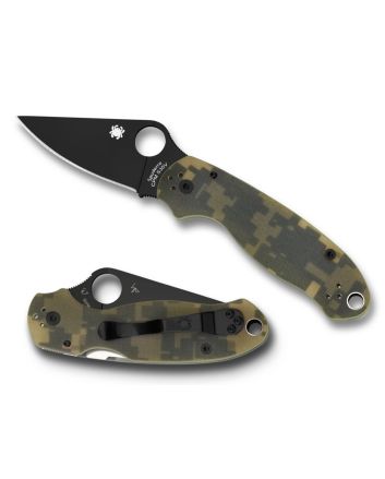 Spyderco C223GPCMOBK Para 32.95" Folding Drop Point Plain Black DLC CPM S30V SS Blade Camo G10 Handle Includes Pocket Clip