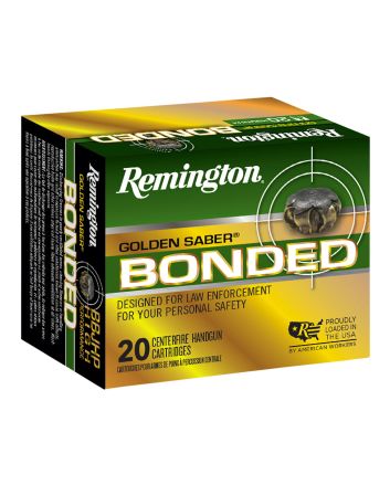 Remington Ammunition 29341 Golden Saber Bonded9mmLuger+P 124gr Bonded Brass Jacketed Hollow Point 20 Per Box/25 Case