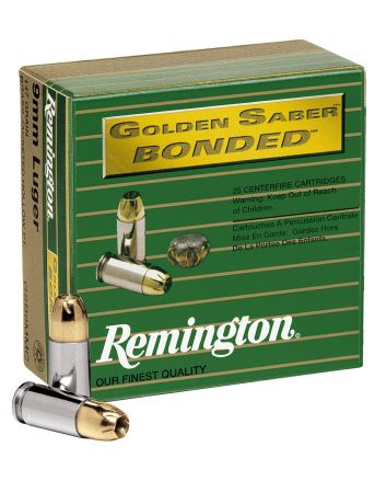 Remington Ammunition 29343 Golden Saber Bonded9mmLuger 147gr Bonded Brass Jacketed Hollow Point 20 Per Box/25 Case