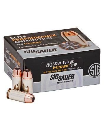 Sig Sauer E40SW250 Elite Performance40S&amp;W 180gr V-Crown Jacketed Hollow Point 50 Per Box/10 Case