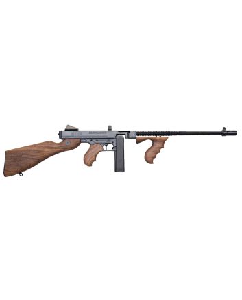 Thompson T5100D 1927A-145 ACP Caliber with 16.50" Barrel, 20+1 Capacity (Stick), 100+1 Capacity (Drum), Blued Metal Finish, American Walnut Stock Wood Grip Right Hand