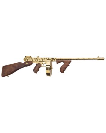 Thompson T150DTGTS 1927A-1 Deluxe 45 ACP Caliber with 16.50" Barrel, 20+1 Capacity (Stick), 50+1 Capacity (Drum), Gold w/Tiger Stripe Metal Finish, American Walnut Stock Wood Grip Right Hand