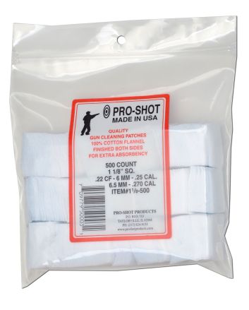 Pro-Shot 118500 Cleaning Patches.22/ .270 Cal 1.125" Square Cotton Flannel 500 Pack