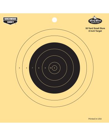 Birchwood Casey 35815 Dirty Bird8" Bullseye Tagboard Hanging 50 yds Small Bore Rifle Black/Yellow 25 Per Pkg