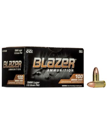 CCI 51991BB Blazer Brass Handgun 9mmLuger 115gr Full Metal Jacket 100 Per Box/5 Case