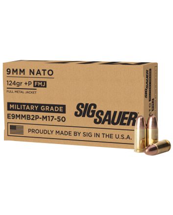 Sig Sauer E9MMB2PM1750 Military Grade M17 9mmLuger+P 124gr Full Metal Jacket 50 Per Box/20 Case