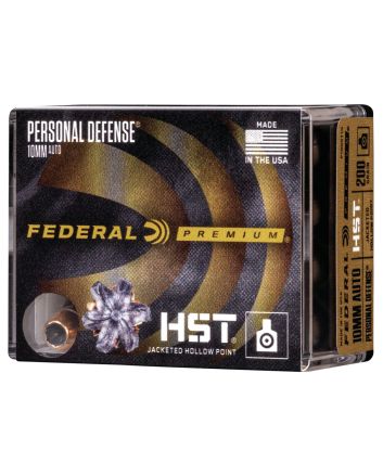 Federal P10HST1S Premium Personal Defense 10mmAuto 200gr HST Jacketed Hollow Point 20 Per Box/10 Case