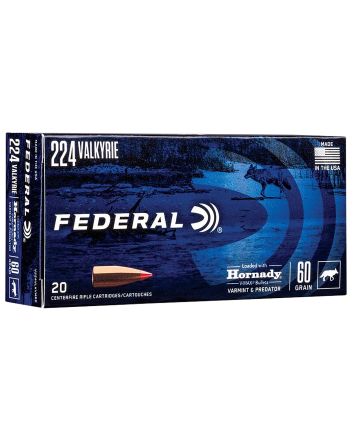 Federal V224VLKVM60 Varmint &amp; Predator224Valkyrie 60gr Hornady V-Max 20 Per Box/10 Case
