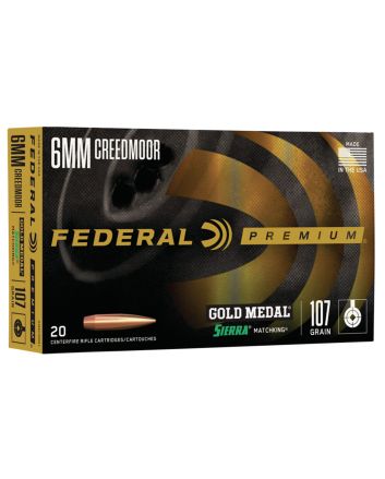 Federal GM6CRDM1 Premium Gold Medal 6mmCreedmoor 107gr Sierra MatchKing BTHP 20 Per Box/10 Case