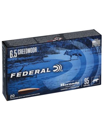 Federal V65CRDVM95 Varmint &amp; Predator6.5Creedmoor 95gr Hornady V-Max 20 Per Box/10 Case