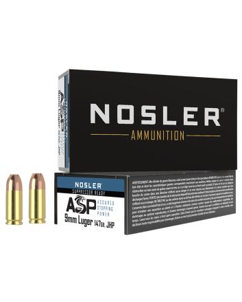 Nosler 51325 Assured Stopping Power Handgun 9mmLuger 147gr Jacketed Hollow Point 50 Per Box/10 Case