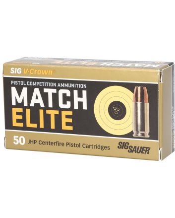 Sig Sauer E9MMA3COMP50 Match Elite Competition9mmLuger 147gr V-Crown Jacketed Hollow Point 50 Per Box/20 Case