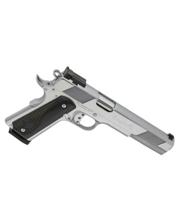 Iver Johnson Arms EAGLEXLC45 Eagle XL 45 ACP 8+1 6" Steel Barrel, Bright Chrome High Polished Long/Serrated Steel Slide &amp; Frame w/Beavertail, Diamondwood Walnut w/Integrated Logo Grip, Right Hand