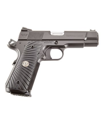 Wilson Combat TCCOM45 Tactical Carry Commander 45 ACP 8+1 4.25" Stainless Steel Barrel, Black Serrated Carbon Steel Slide, Black Armor-Tuff Carbon Steel Frame w/Beavertail, Black G10 Starburst Grip