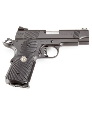 Wilson Combat CQBECP45 CQB Elite Compact Frame 45 ACP 7+1 4" Stainless Match Grade Barrel, Black Serrated Carbon Steel Slide, Black Armor-Tuff Carbon Steel w/Beavertail, Black G10 Starburst Grip
