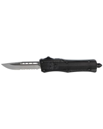 CobraTec Knives SBCTK1SDS CTK-1Small 2.75" OTF Drop Point Part Serrated D2 Steel Blade/ Black Aluminum Handle Features Glass Breaker Includes Pocket Clip