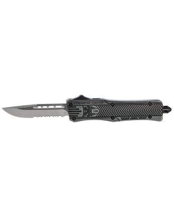 CobraTec Knives SSWCTK1SDS CTK-1Small 2.75" OTF Part Serrated D2 Steel Blade/Black Stonewashed Aluminum Handle Features Glass Breaker Includes Pocket Clip