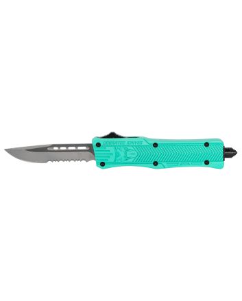 CobraTec Knives STFCTK1SDS CTK-1Small 2.75" OTF Drop Point Part Serrated D2 Steel Blade/ Tiffany Blue Aluminum Handle Features Glass Breaker Includes Pocket Clip