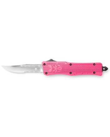 CobraTec Knives SPKCTK1SDS CTK-1Small 2.75" OTF Drop Point Part Serrated D2 Steel Blade/ Pink Aluminum Handle Features Glass Breaker Includes Pocket Clip