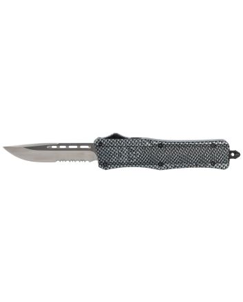 CobraTec Knives MSCFTK1MDS CTK-1Medium 3" OTF Drop Point Part Serrated D2 Steel Blade/ Carbon Fiber Aluminum Handle Features Glass Breaker Includes Pocket Clip