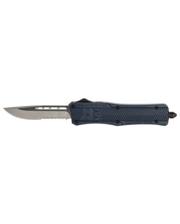 CobraTec Knives MNYCTK1MDS CTK-1Medium 3" OTF Drop Point Part Serrated D2 Steel Blade/NYPD Blue Aluminum Handle Features Glass Breaker Includes Pocket Clip