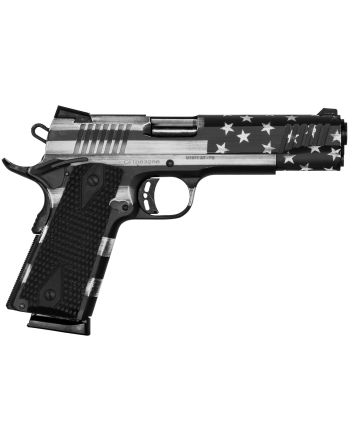 Citadel CITC45FSPUSG M1911 Flag 45 ACP 8+1, 5" Stainless Steel Barrel, American Flag Gray Cerakote Serrated Steel Slide, Frame w/Beavertail, Features Matching Ammo Can, Ambidextrous