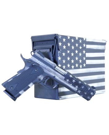 Citadel CITC45FUSGAC M1911 Flag 45 ACP 8+1, 5" Stainless Steel Barrel, American Flag Gray Cerakote Serrated Steel Slide, Steel Frame w/Beavertail, Matching Ammo Can, Ambidextrous