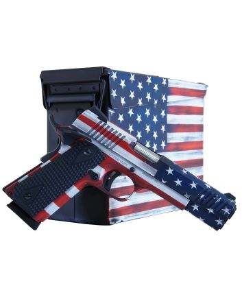Citadel CITC45FUSAAC M1911 Flag 45 ACP 8+1, 5" Stainless Steel Barrel, American Flag Cerakote Serrated Steel Slide, Steel Frame w/Beavertail, Features Matching Ammo Can, Ambidextrous