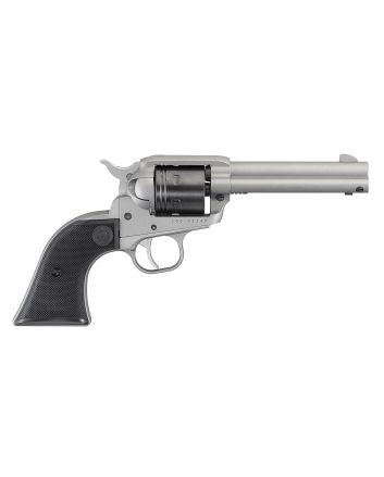 Ruger 2003 Wrangler22 LR 6 Shot 4.62" Silver Cerakote, Silver Cerkoate Aluminum Frame &amp; Cylinder Black Checkered Polymer Grips