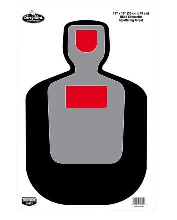 Birchwood Casey 35712 Dirty Bird BC-19 Silhouette Paper Hanging Pistol 12" x 18" Black/Gray/Red White Impact Splatter 100 Per Pkg