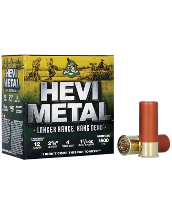 HEVI-Metal HS38704 HEVI-Metal Longer Range 12Gauge 2.75" 1 1/8oz 4Shot 25 Per Box/10 Case