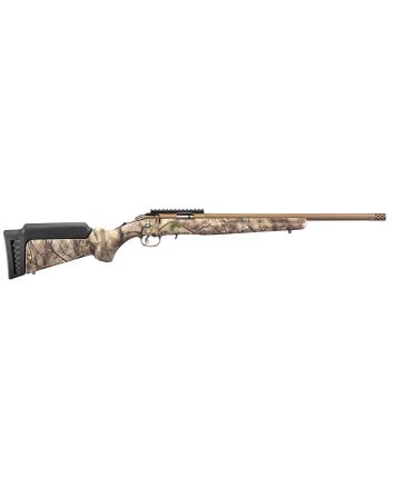 Ruger 8373 American RimfireFull Size 22 WMR 9+1 18" Bronze Cerakote Threaded Barrel, Bronze Picatinny Rail Steel Receiver, GoWild Camo I-M Brush Synthetic Fixed Stock, Right Hand