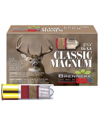 Brenneke SL162CLM Classic Magnum16Gauge 2.75" 1oz Slug Shot 5 Per Box/50 Case
