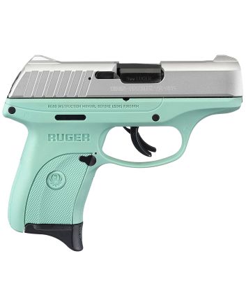 Ruger 13200 EC9sCompact Frame 9mm Luger 7+1, 3.12" Black Steel Barrel, Aluminum Cerakote Serrated Steel Slide, Turquoise Polymer Frame, Turquoise Grip, Manual/Trigger Safety, Right Hand