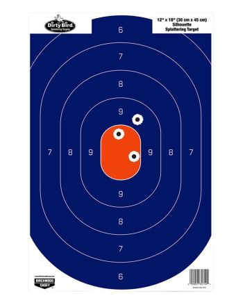 Birchwood Casey 35720 Dirty BirdSilhouette Tagboard Hanging Pistol 12" x 18" Blue/Orange White Impact Splatter 50 Per Pkg