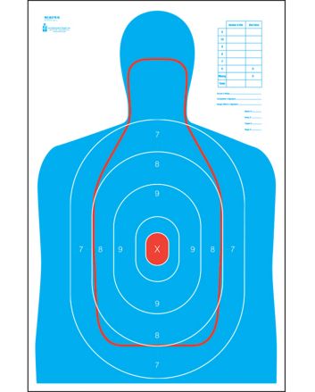 Action Target RCB27EQ100 Qualification B-27E &amp; FBI Q Combo Silhouette Hanging Paper 23" x 35" Blue/White 100 Per Box