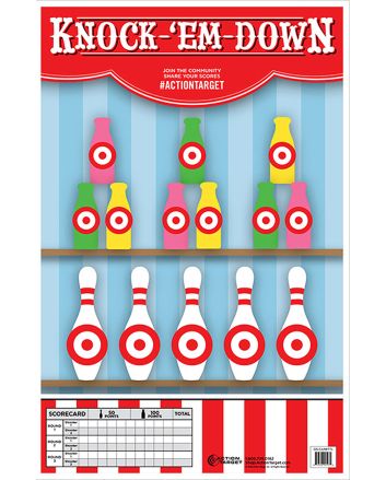 Action Target GSCARBTTL100 Entertainment Knock-'Em-Down Bottles/Pins Paper Hanging 23" x 35" Multi-Color 100 Per Box
