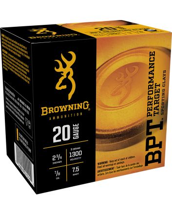 Browning Ammo B193632027 BPT Performance Target Sporting Clay 20Gauge 2.75" 7/8oz 7.5Shot 25 Per Box/10 Case