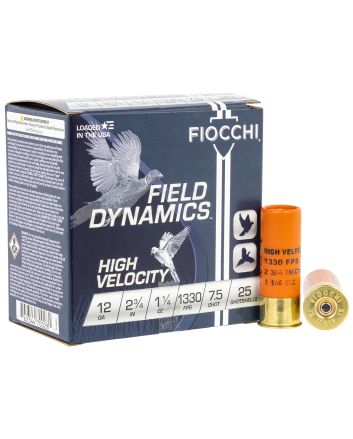 Fiocchi 12HV75 Field Dynamics High Velocity 12Gauge 2.75" 1 1/4oz 7.5Shot 25 Per Box/10 Case