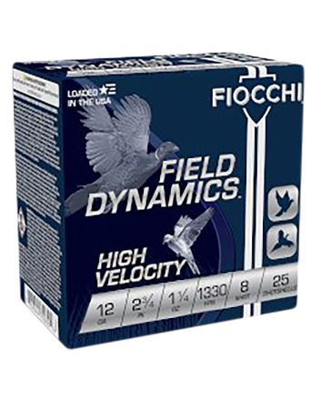 Fiocchi 12HV8 Field Dynamics High Velocity 12Gauge 2.75" 1 1/4oz 8Shot 25 Per Box/10 Case