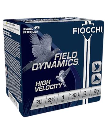Fiocchi 20HV6 Field Dynamics High Velocity 20Gauge 2.75" 1oz 6Shot 25 Per Box/10 Case