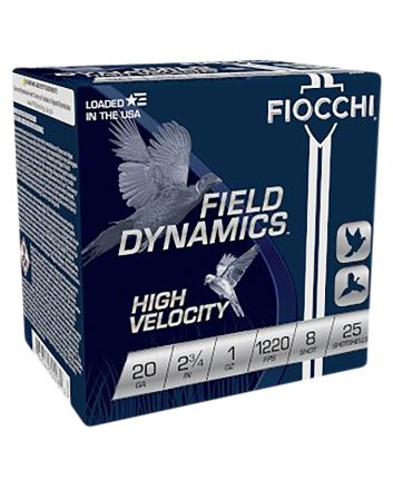 Fiocchi 20HV8 Field Dynamics High Velocity 20Gauge 2.75" 1oz 8Shot 25 Per Box/10 Case