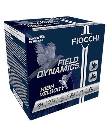 Fiocchi 28HV9 Field Dynamics High Velocity 28Gauge 2.75" 3/4oz 9Shot 25 Per Box/10 Case