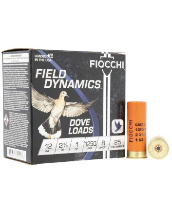 Fiocchi 12GT8 Field Dynamics Dove &amp; Quail 12Gauge 2.75" 1oz 8Shot 25 Per Box/10 Case
