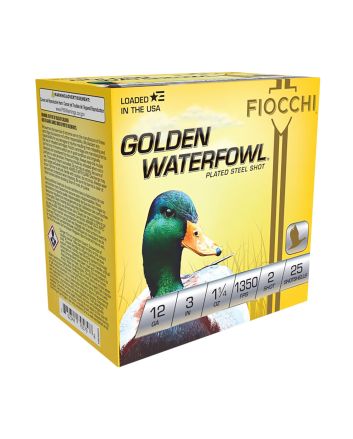 Fiocchi 123SGW2 Golden Waterfowl12Gauge 3" 1 1/4oz 2Shot 25 Per Box/10 Case
