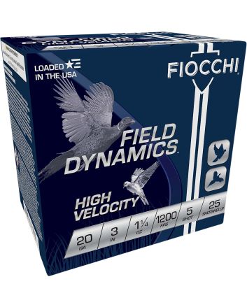 Fiocchi 203HV5 Field Dynamics High Velocity 20Gauge 3" 1 1/4oz 5Shot 25 Per Box/10 Case