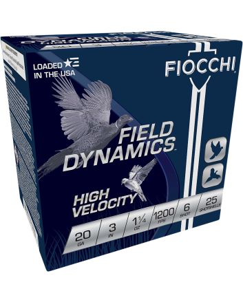Fiocchi 203HV6 Field Dynamics High Velocity 20Gauge 3" 1 1/4oz 6Shot 25 Per Box/10 Case