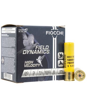 Fiocchi 203HV8 Field Dynamics High Velocity 20Gauge 3" 1 1/4oz 8Shot 25 Per Box/10 Case