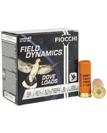 Fiocchi 12GTX188 Field Dynamics Dove &amp; Quail 12Gauge 2.75" 1 1/8oz 8Shot 25 Per Box/10 Case