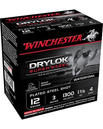 Winchester Ammo XSM1234 Drylok Super Steel Magnum 12Gauge 3" 1 3/8oz 4Shot 25 Per Box/10 Case